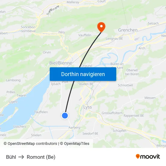 Bühl to Romont (Be) map