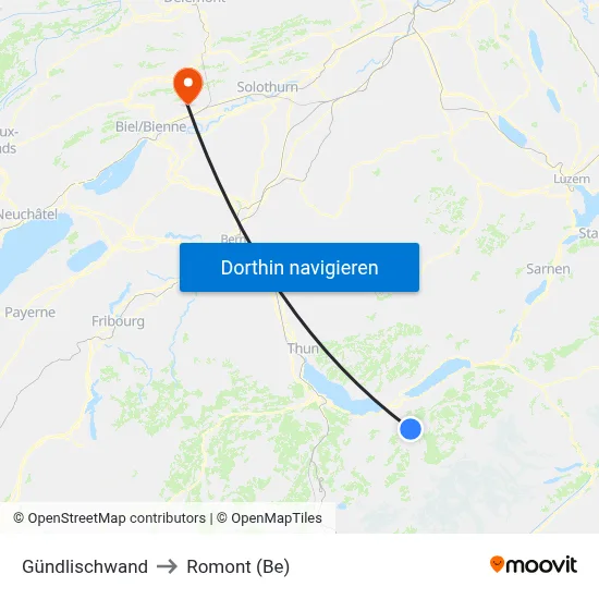 Gündlischwand to Romont (Be) map