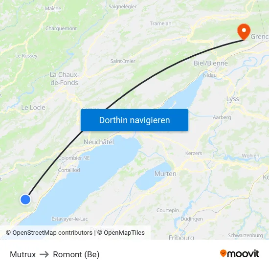 Mutrux to Romont (Be) map