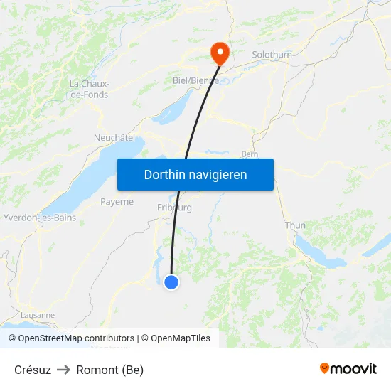 Crésuz to Romont (Be) map