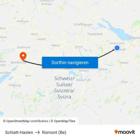 Schlatt-Haslen to Romont (Be) map