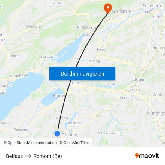Belfaux to Romont (Be) map