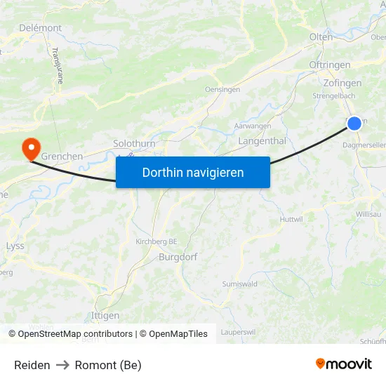 Reiden to Romont (Be) map