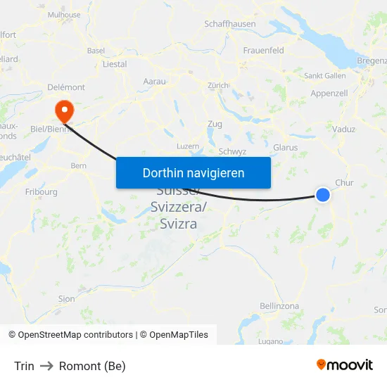 Trin to Romont (Be) map
