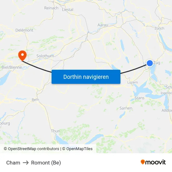 Cham to Romont (Be) map
