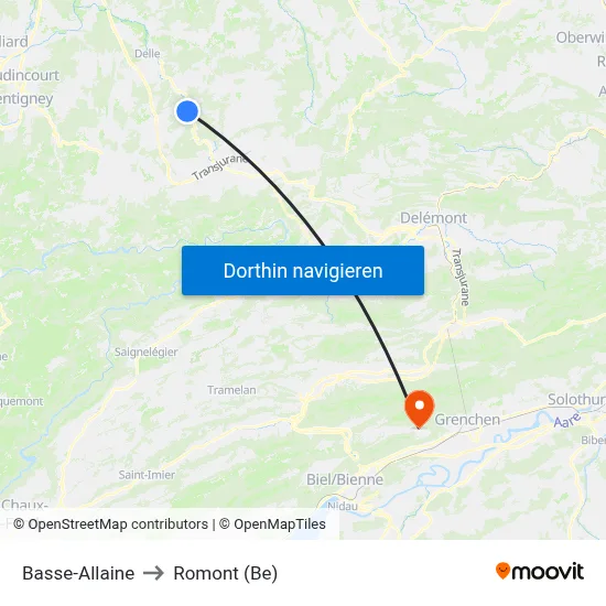 Basse-Allaine to Romont (Be) map