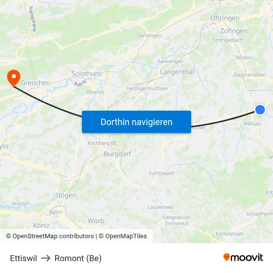 Ettiswil to Romont (Be) map