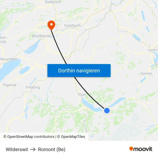 Wilderswil to Romont (Be) map