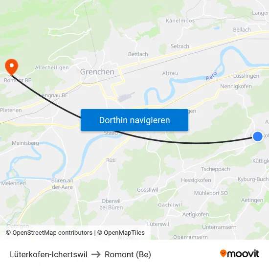 Lüterkofen-Ichertswil to Romont (Be) map