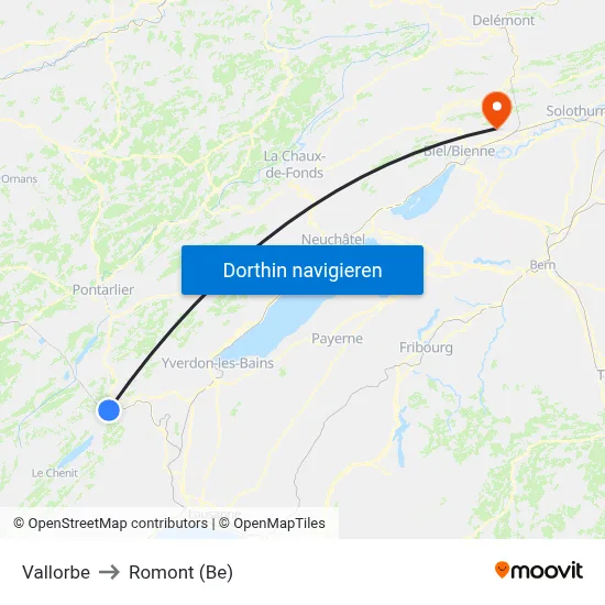 Vallorbe to Romont (Be) map