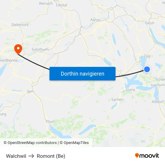 Walchwil to Romont (Be) map