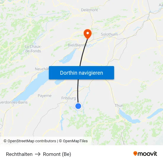 Rechthalten to Romont (Be) map