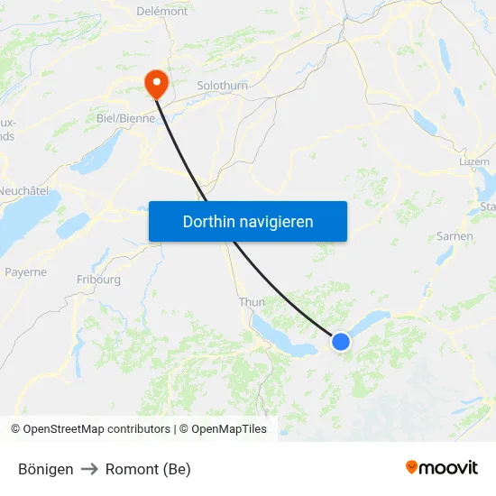 Bönigen to Romont (Be) map
