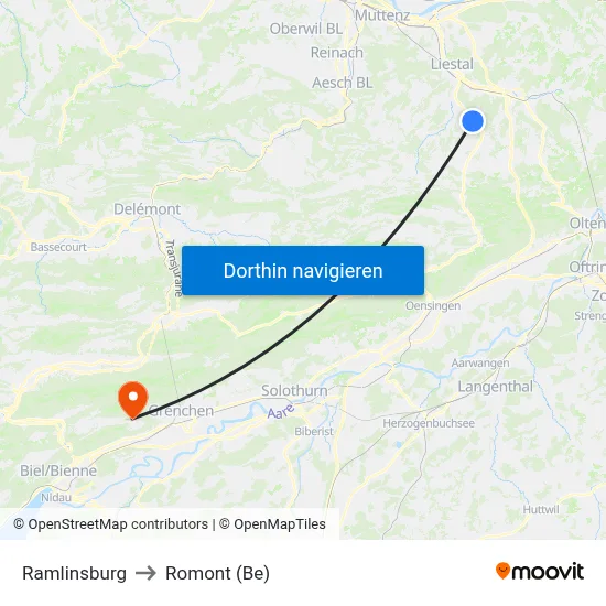 Ramlinsburg to Romont (Be) map