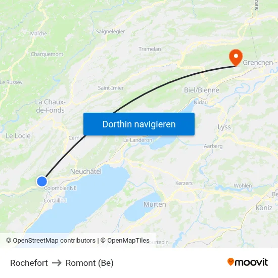 Rochefort to Romont (Be) map