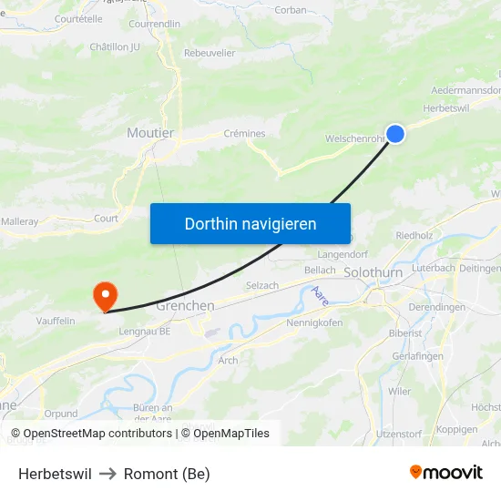 Herbetswil to Romont (Be) map