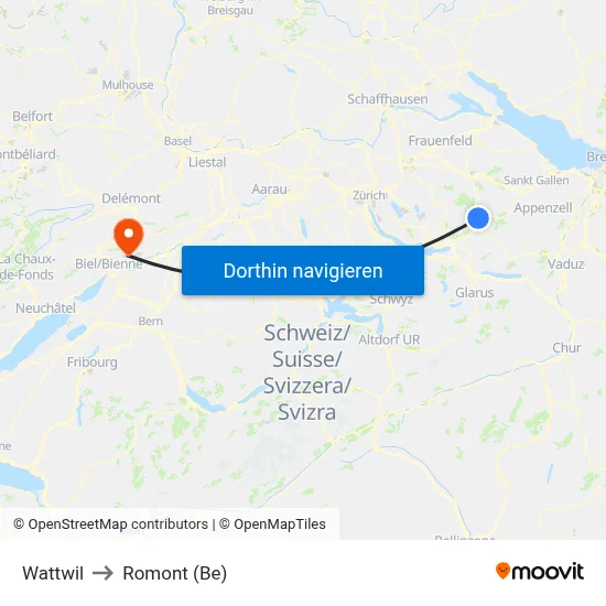 Wattwil to Romont (Be) map