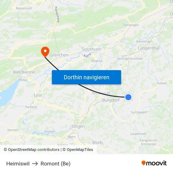 Heimiswil to Romont (Be) map