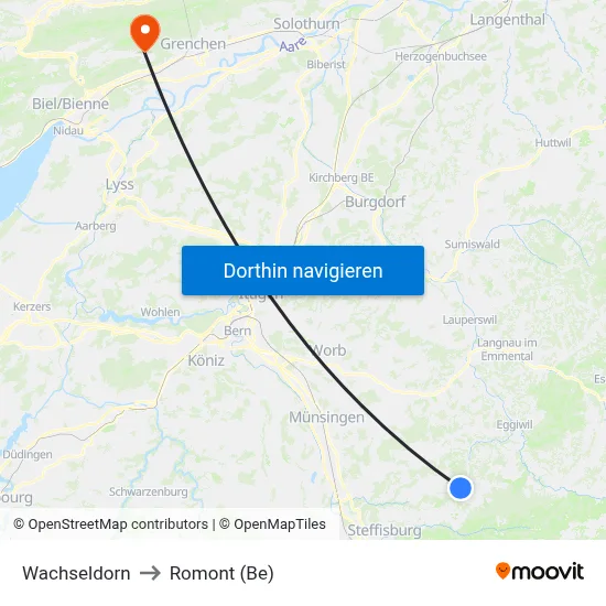 Wachseldorn to Romont (Be) map