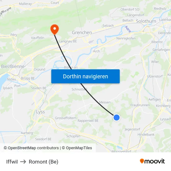 Iffwil to Romont (Be) map