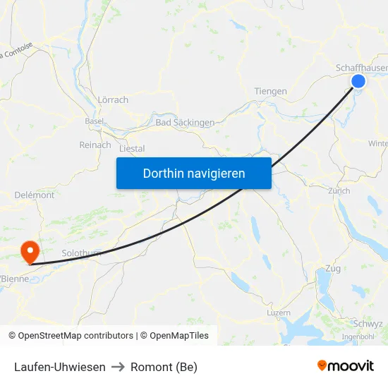 Laufen-Uhwiesen to Romont (Be) map
