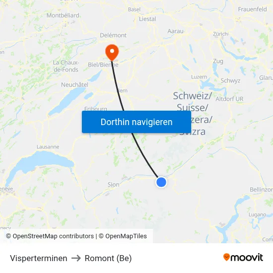 Visperterminen to Romont (Be) map