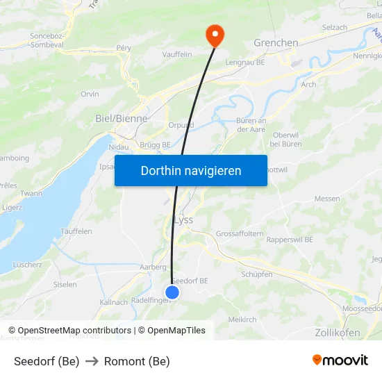 Seedorf (Be) to Romont (Be) map