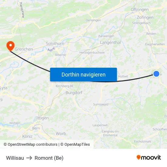 Willisau to Romont (Be) map
