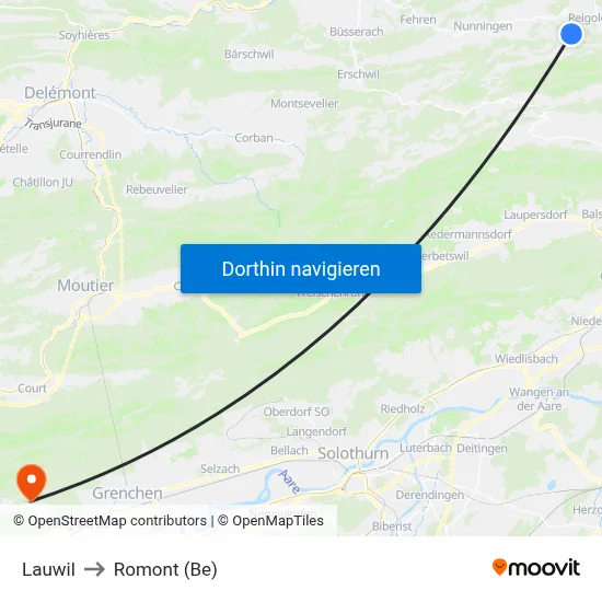 Lauwil to Romont (Be) map