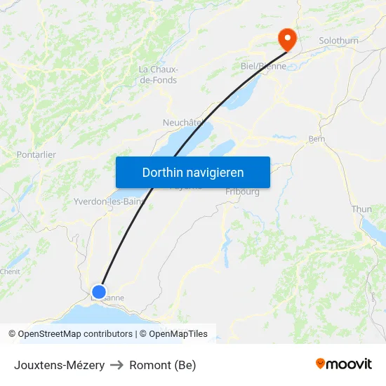 Jouxtens-Mézery to Romont (Be) map