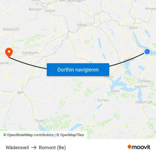 Wädenswil to Romont (Be) map