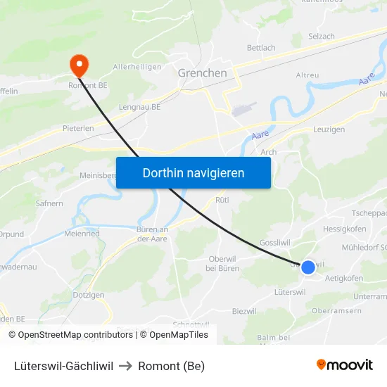 Lüterswil-Gächliwil to Romont (Be) map