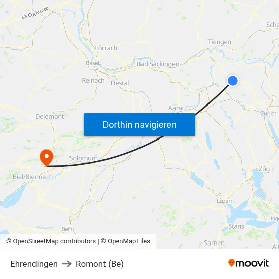 Ehrendingen to Romont (Be) map