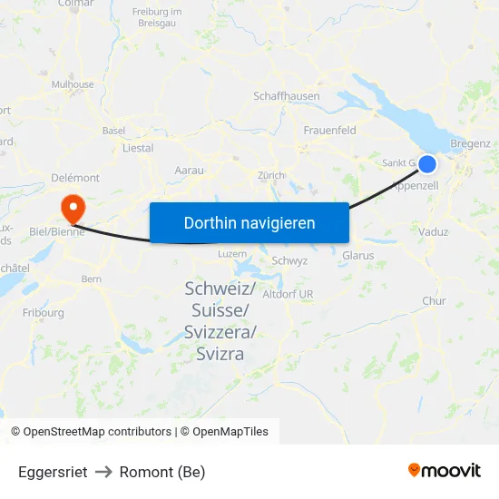 Eggersriet to Romont (Be) map