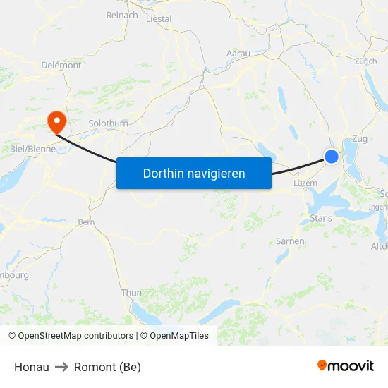 Honau to Romont (Be) map