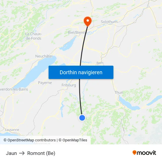 Jaun to Romont (Be) map