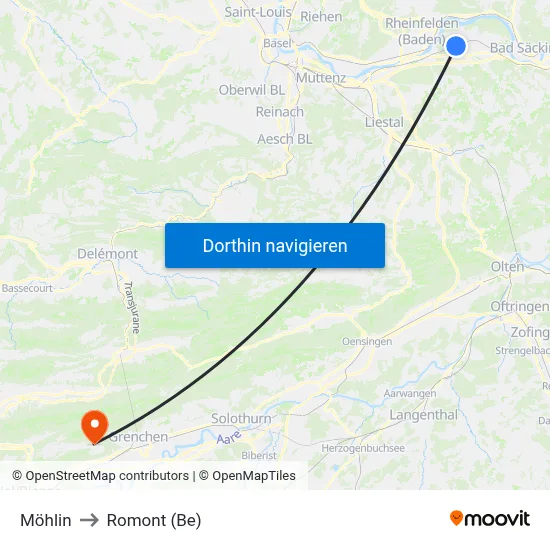 Möhlin to Romont (Be) map