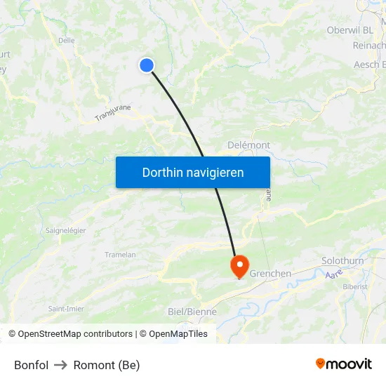 Bonfol to Romont (Be) map