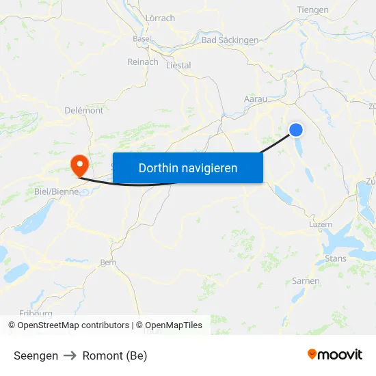 Seengen to Romont (Be) map