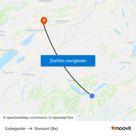 Gsteigwiler to Romont (Be) map