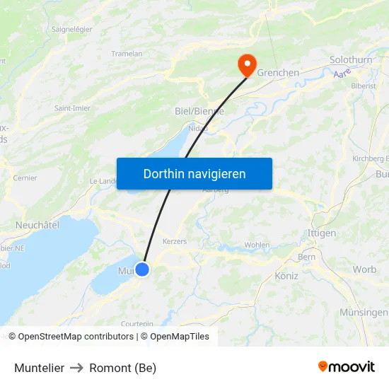 Muntelier to Romont (Be) map