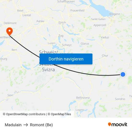 Madulain to Romont (Be) map