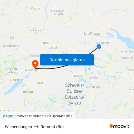 Wiesendangen to Romont (Be) map