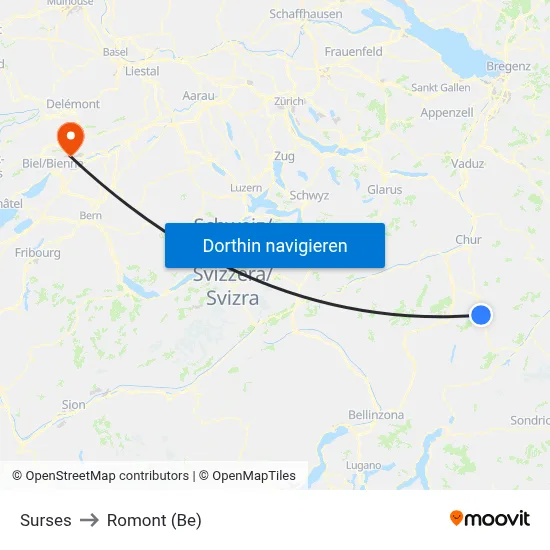 Surses to Romont (Be) map