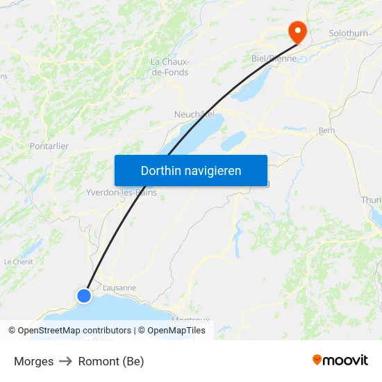 Morges to Romont (Be) map