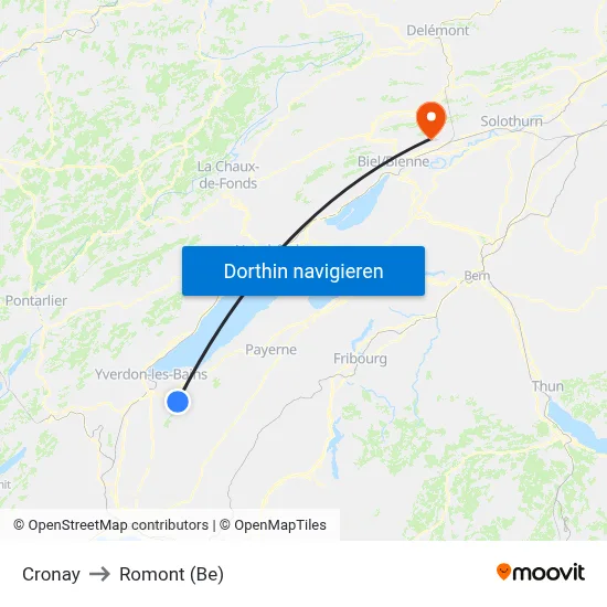Cronay to Romont (Be) map