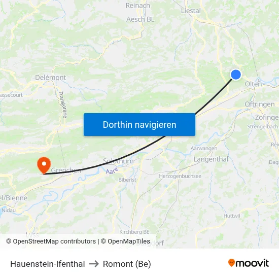 Hauenstein-Ifenthal to Romont (Be) map