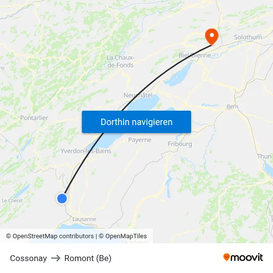 Cossonay to Romont (Be) map