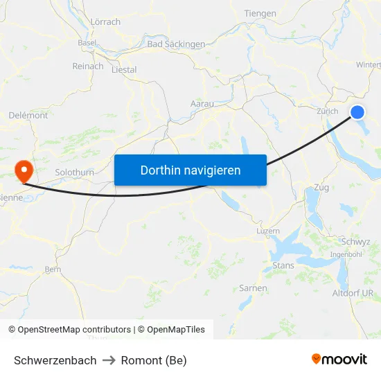 Schwerzenbach to Romont (Be) map