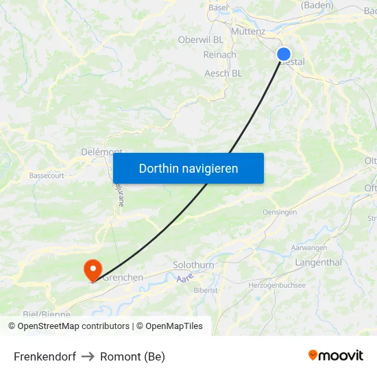 Frenkendorf to Romont (Be) map